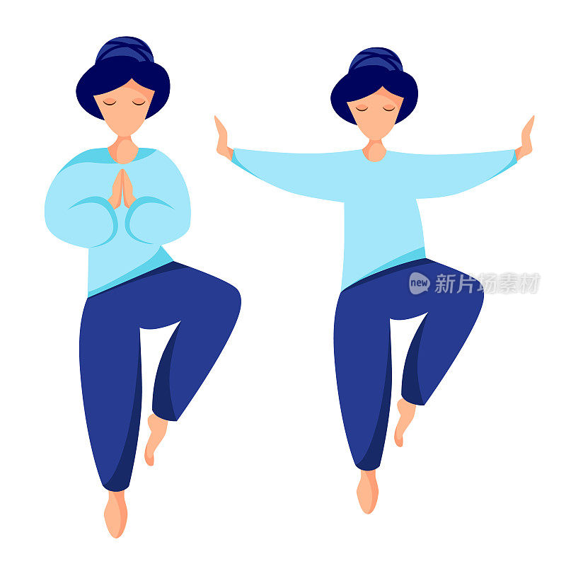 girls perform qigong and yoga exercises